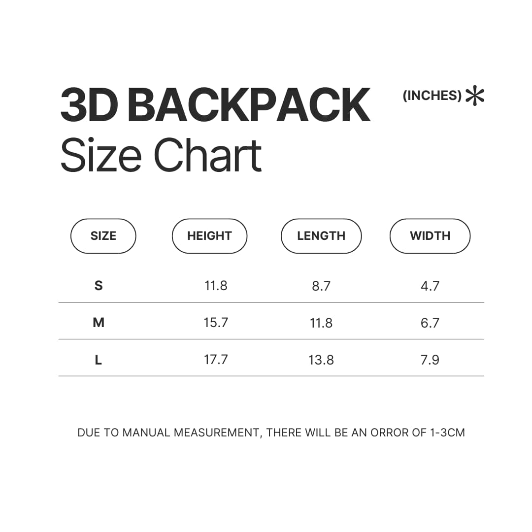 3D Backpack Size Chart - Dragon Quest Shop