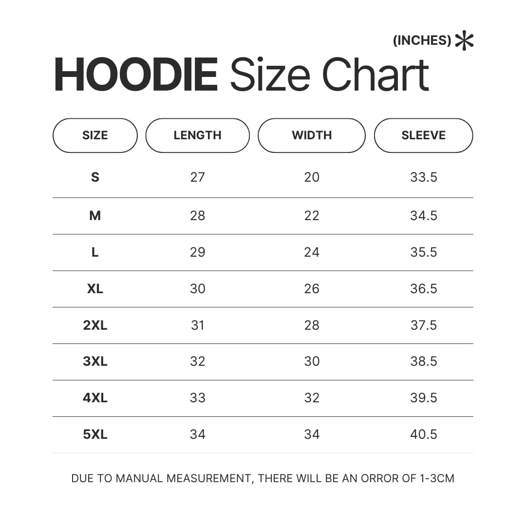 Hoodie Size Chart - Dragon Quest Shop