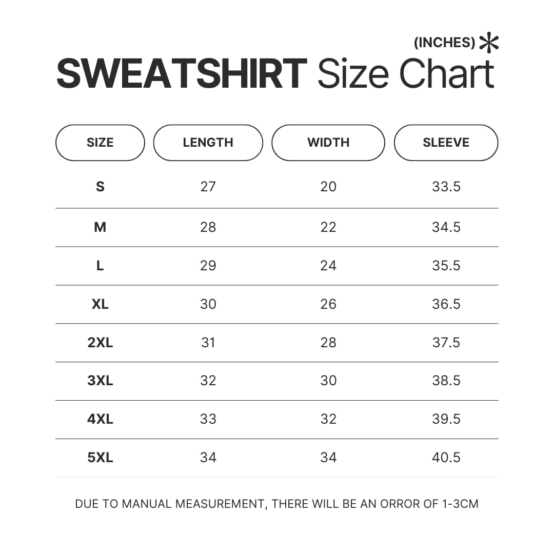 Sweatshirt Size Chart - Dragon Quest Shop