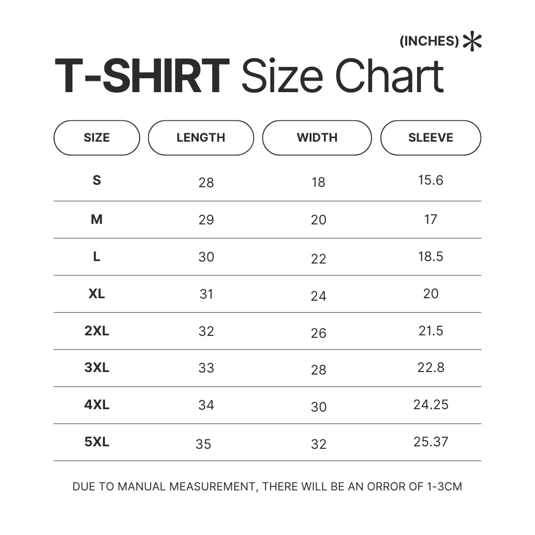 T shirt Size Chart - Dragon Quest Shop