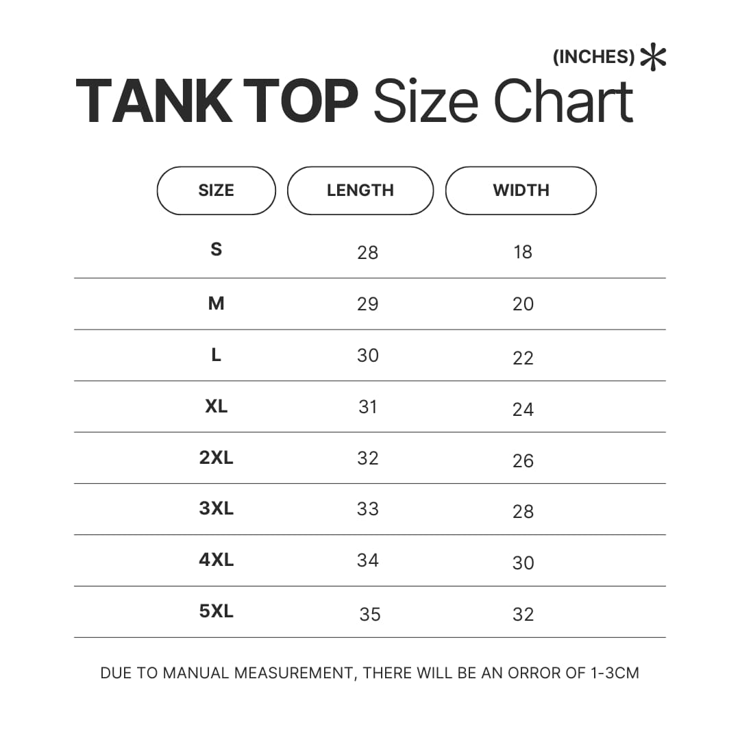 Tank Top Size Chart - Dragon Quest Shop