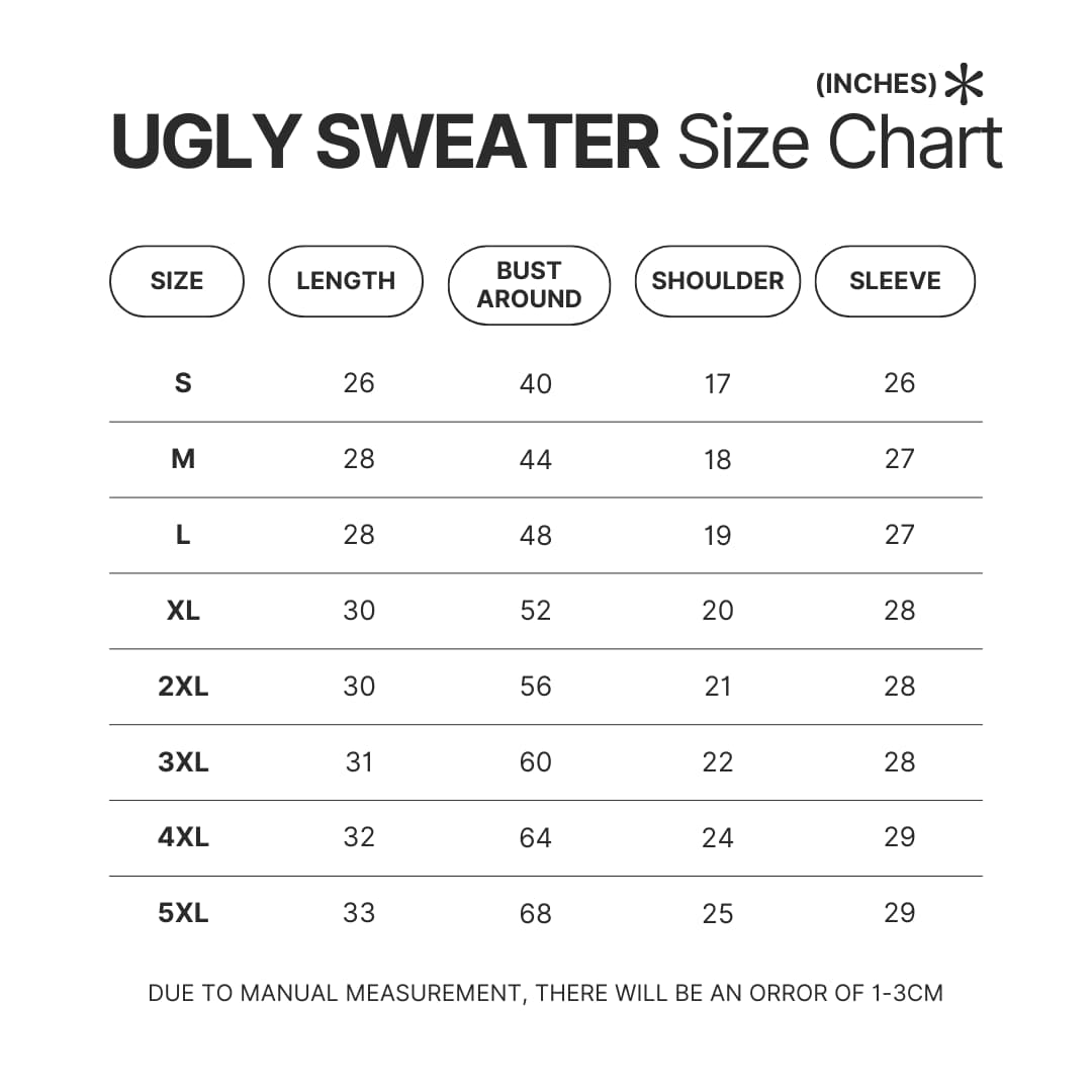 Ugly Sweater Size Chart - Dragon Quest Shop