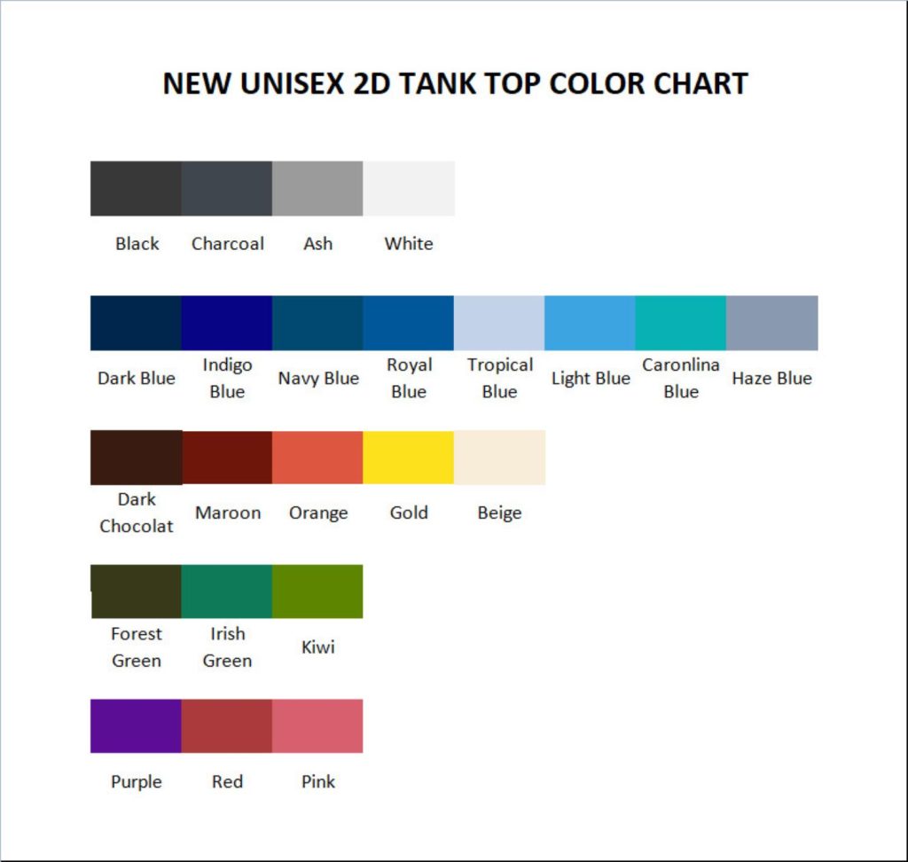 tank top color chart - Dragon Quest Shop
